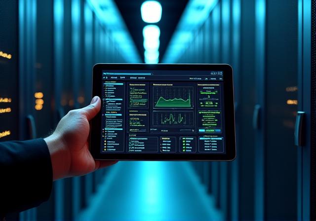 Data center monitoring screen with server health metrics